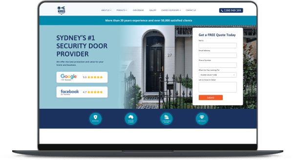 The website for King's Security, a security door provider.