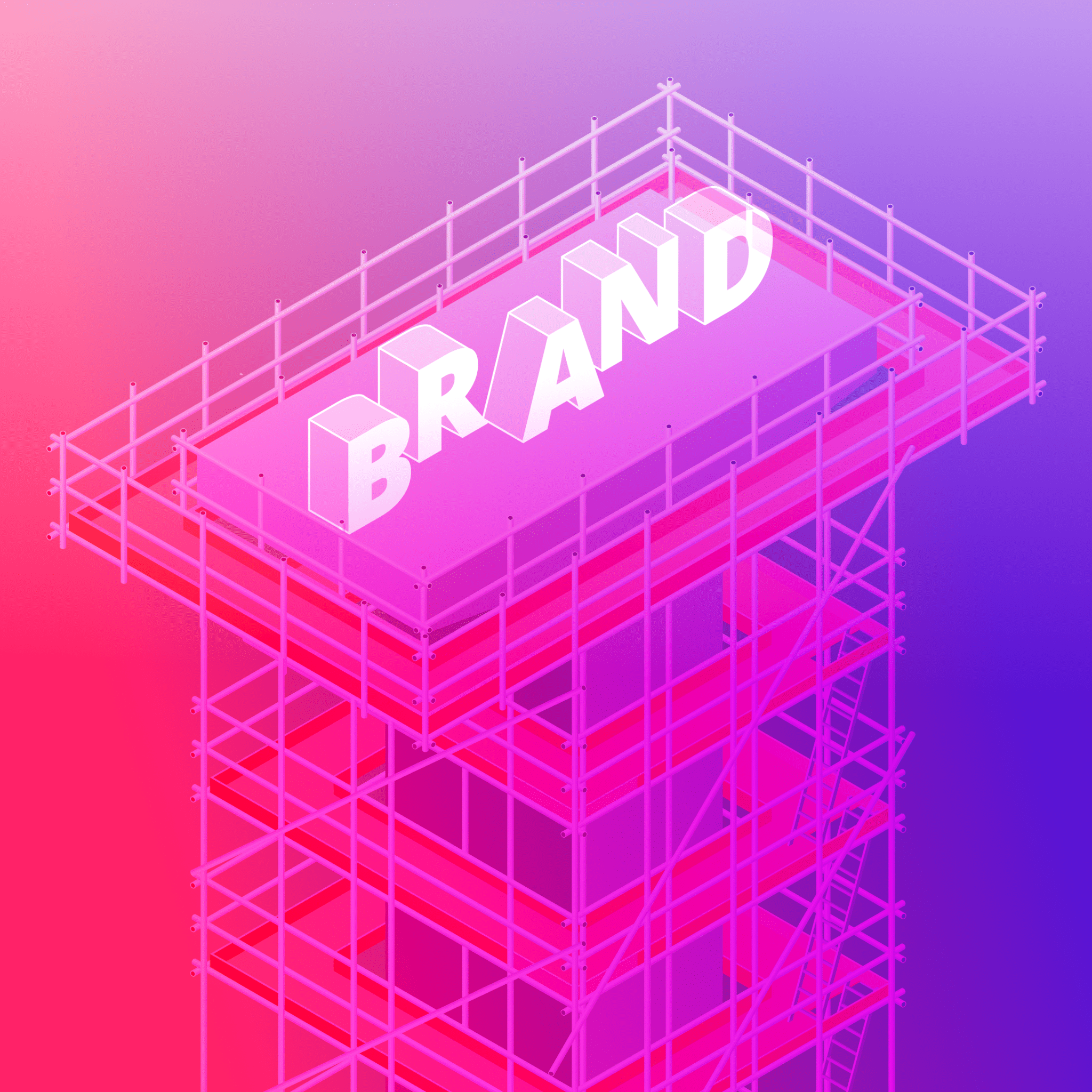 Scaffolding holding up the word brand.