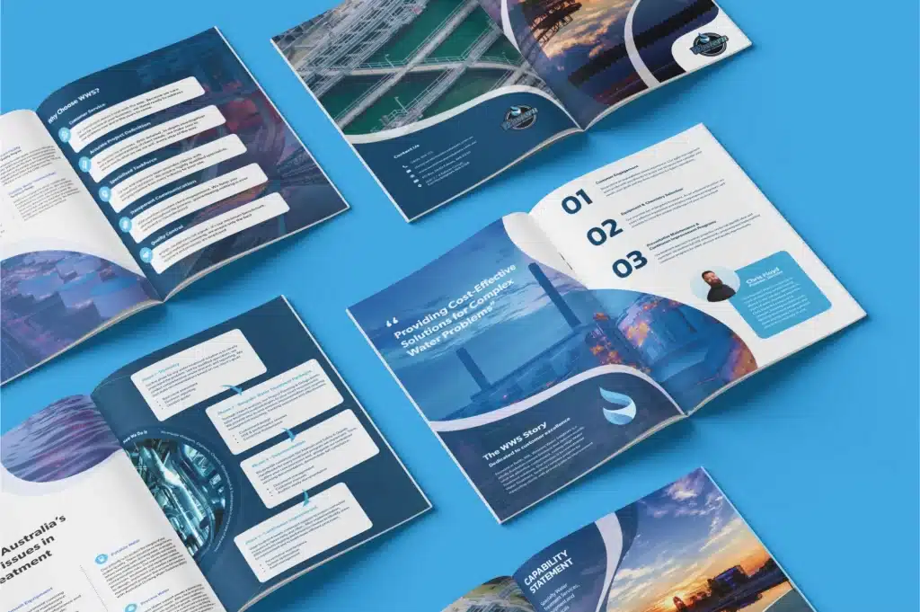 A group of open brochures.