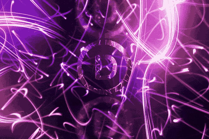 A purple abstract image with a prominent "D" in the center, surrounded by energetic light trails and vibrant streaks.