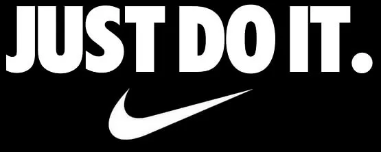 White text "JUST DO IT." above a Nike swoosh logo on a black background, encapsulating the brand's identity and boosting brand awareness with its iconic simplicity.