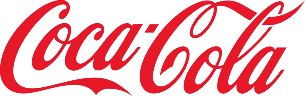 Coca-Cola logo in red cursive script on a transparent background, a classic representation of brand identity that highlights its unique difference and boosts brand awareness worldwide.