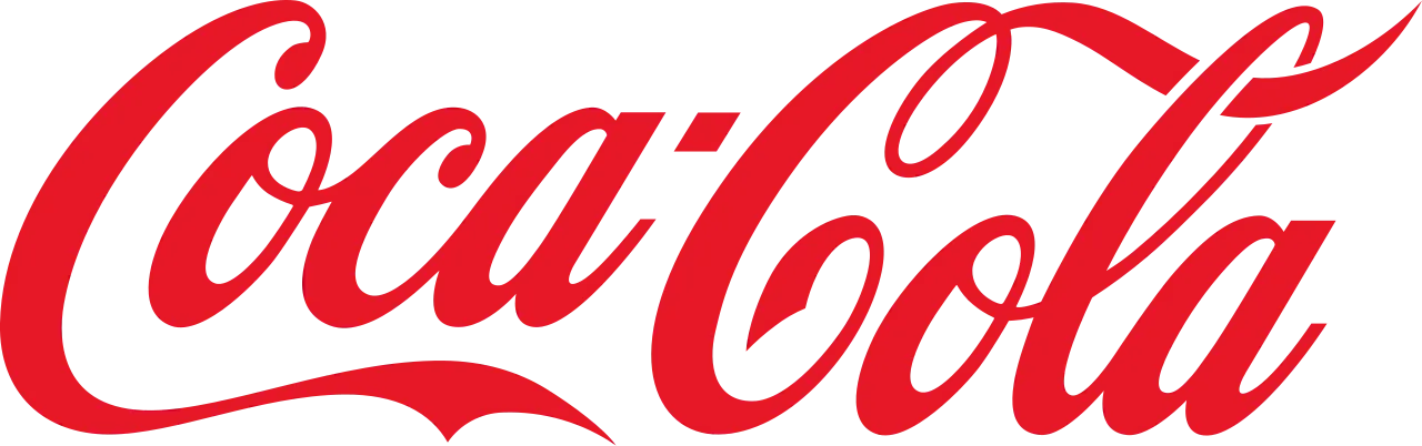 Coca-Cola logo in red cursive script on a transparent background, a classic representation of brand identity that highlights its unique difference and boosts brand awareness worldwide.