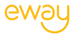 The image displays the word "eway" in lowercase, featuring a stylized loop curving from the "y" beneath. This bold, yellow text on a white background symbolizes seamless business growth and integrated marketing strategies.