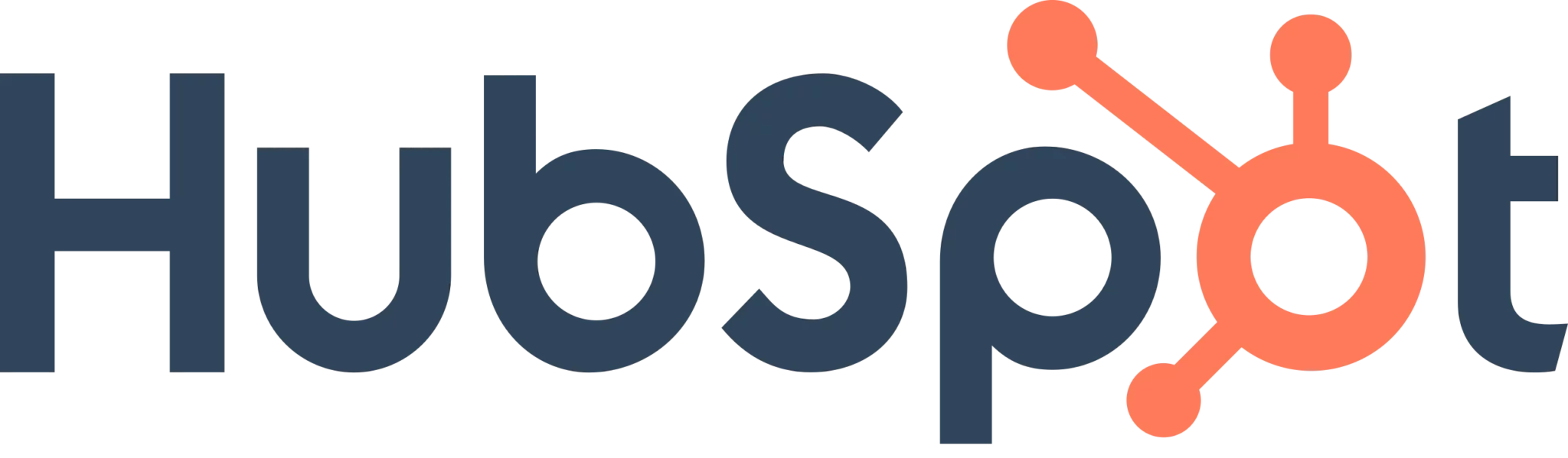 The HubSpot logo in dark blue and orange features a stylized network design, symbolizing integrated marketing solutions for seamless business growth.