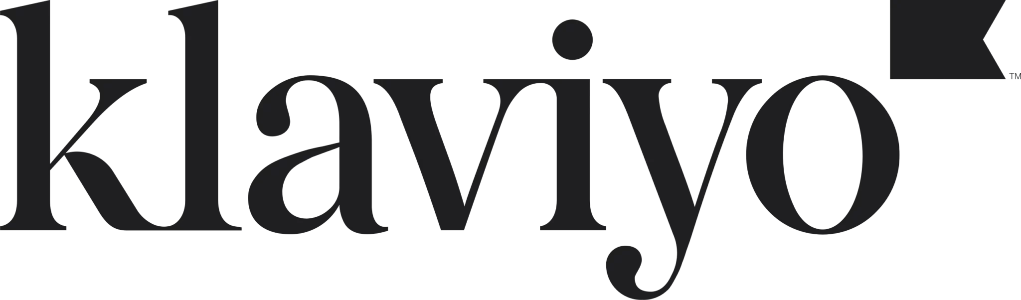 Black text spelling "Klaviyo" in a serif font on a white background, reflecting the essence of seamless systems for integrated marketing and business growth.