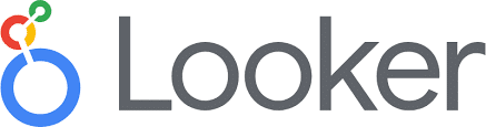 The Looker logo displays the word "Looker" in gray, accompanied by a multicolored circular icon on the left with red, green, yellow, and blue segments—symbolizing seamless systems that promote business growth.