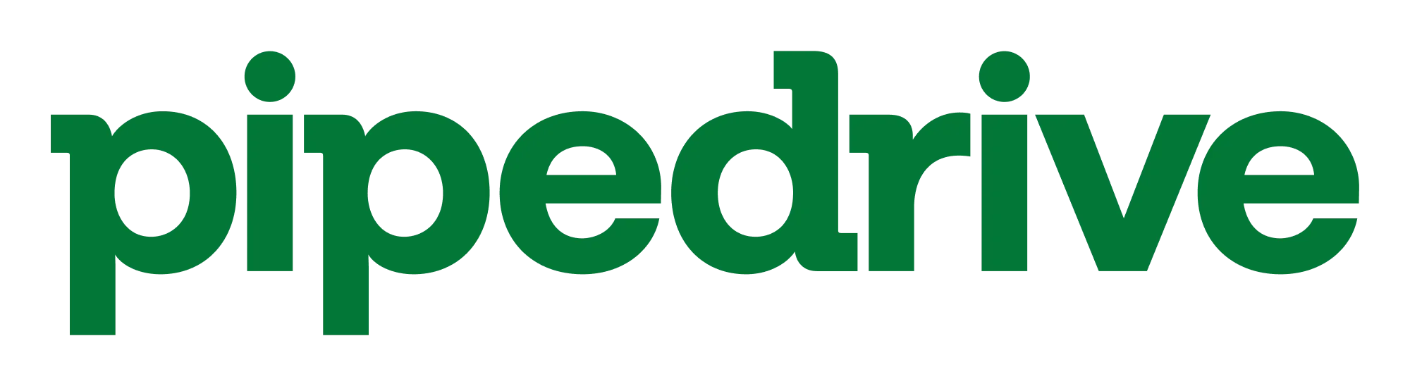 Pipedrive logo features bold green lowercase letters on a transparent background, embodying business growth and success.
