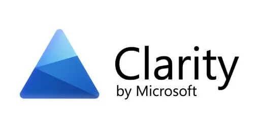 Blue triangular logo with "Clarity by Microsoft" text in black on the right, symbolizing seamless business growth through integrated marketing.