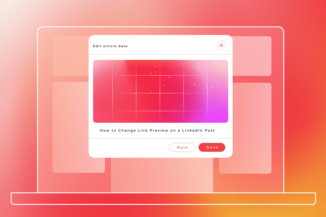 A digital illustration of a laptop screen shows a pop-up window titled "Edit article data," with options to go back or mark as done—perfect for businesses preparing for January 2025 Instagram Grid Changes.