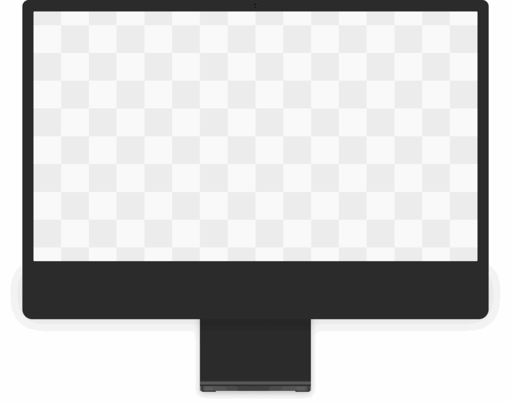 A black computer monitor with a blank, transparent checkered screen, viewed from the front—perfect for showcasing your 2025 Home Page design.