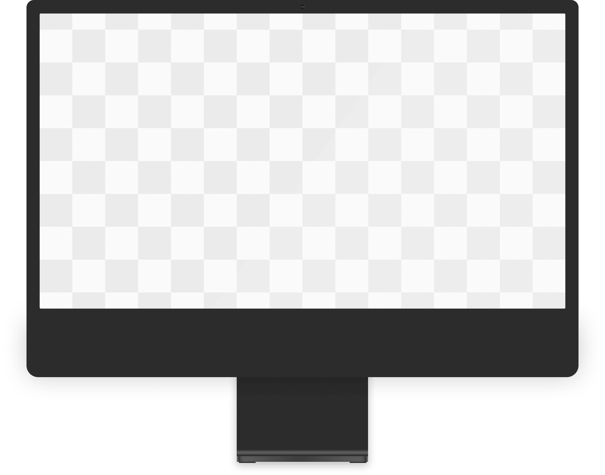A black computer monitor with a blank, transparent checkered screen, viewed from the front—perfect for showcasing your 2025 Home Page design.