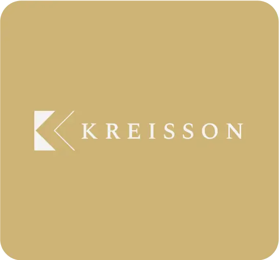 A beige square logo with a white geometric "K" shape on the left and the word "KREISSON" in capital letters to the right.