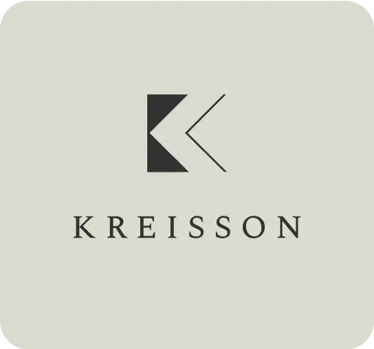 A minimalist logo with a stylized black letter "K" above the word "KREISSON" in capital letters on a light background.