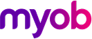 The image shows the MYOB logo in lowercase letters, featuring a gradient color scheme transitioning from purple to pink, highlighting its modern focus on Web Services as we move into 2025.