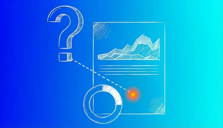 A sketched question mark, pie chart, and a graph on a document overlay a blue gradient background, suggesting inquiry or analysis of data for everyday questions and content themes.