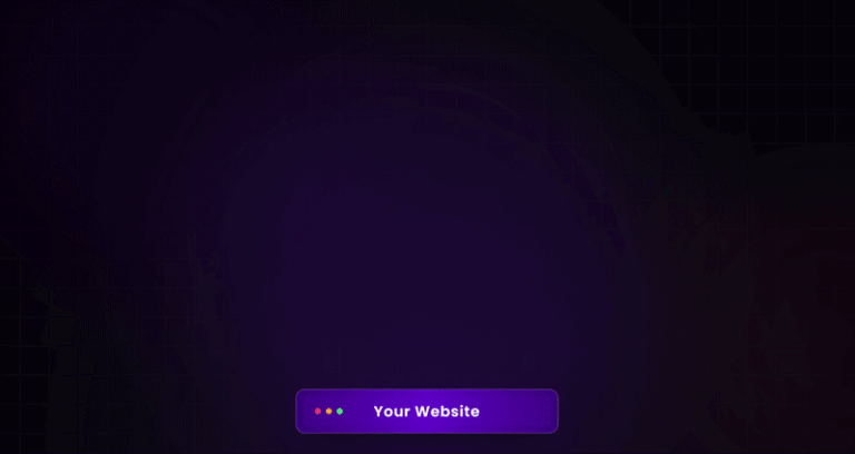 Animated graphic showing a purple button labeled "Your Website" transforming into interconnected logos of Google, Twitter, YouTube, Facebook, and Slack—illustrating seamless website management on a dark background.