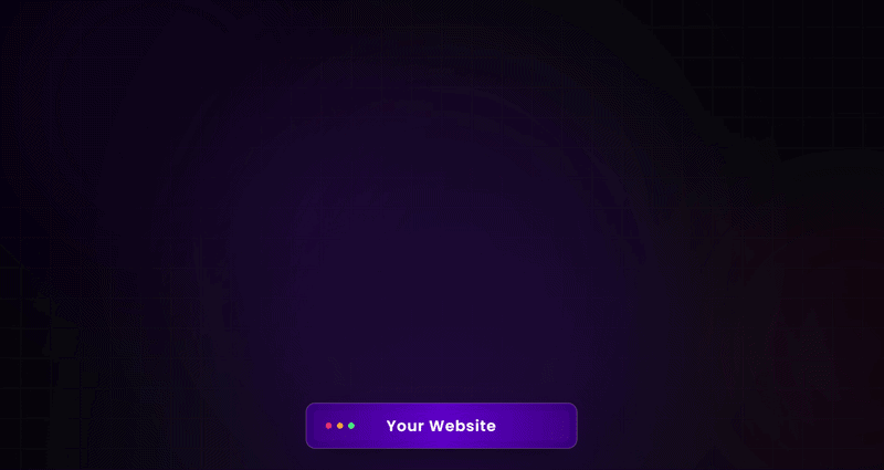 Animated graphic showing a purple button labeled "Your Website" transforming into interconnected logos of Google, Twitter, YouTube, Facebook, and Slack—illustrating seamless website management on a dark background.